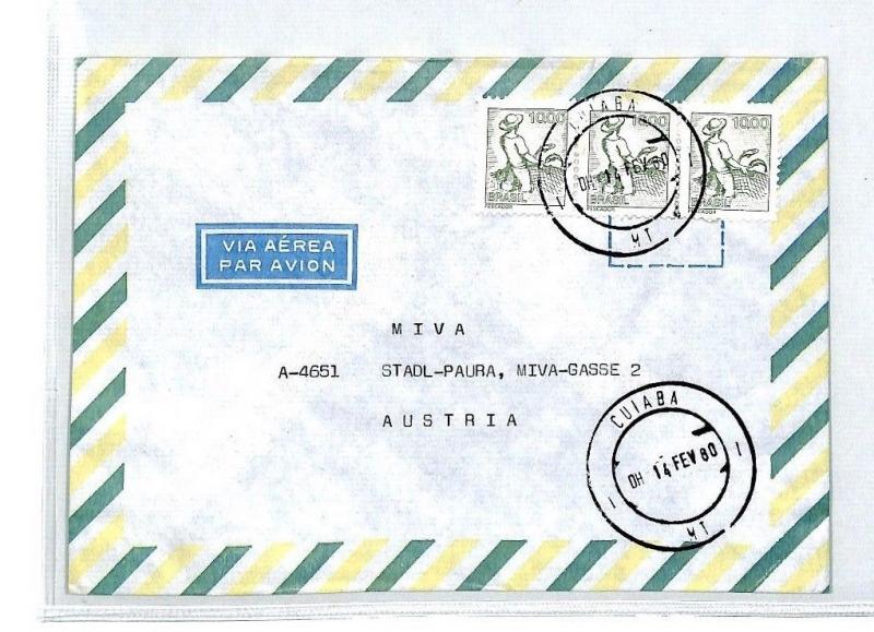 BRAZIL Cover *Cuiaba* Air Mail MIVA Missionary 1980 AUSTRIA {samwells} CM147 