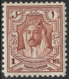 Jordan 199 (mnh) 1m Amir Abdullah ibn Hussein, dull red brn (1942)