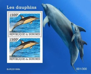 Burundi - 2022 Long-beaked Common Dolphin - 2 Stamp Souvenir Sheet - BUR2201068b