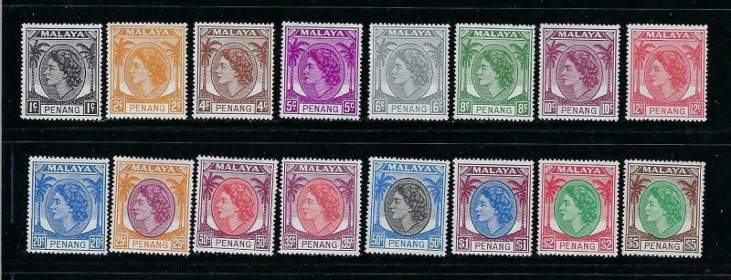 MALAYA PENANG SCOTT #29-44 1954-55 QEII  DEFINITIVES- MINT HINGED/LIGHT HINGED