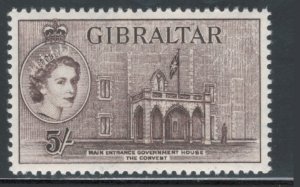 Gibraltar 1953 Queen Elizabeth II & Government House 5sh Scott # 143 MNH