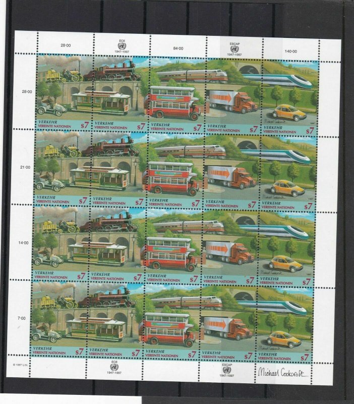 United Nations 1997 Celeb. Transportation Mint Never Hinged Stamps Sheet R18434