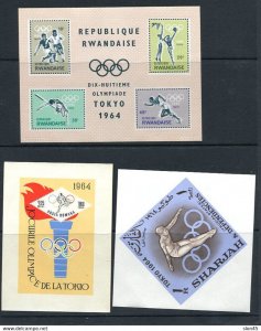 3 Souvenir Sheets Olympic Games Tokyo  MNH Romania/Sharjah/Rwanda 14664