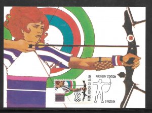 #2089 ARCHERY STATION AUG/8/1984 Maximum Card USPS Cachet (my4964)