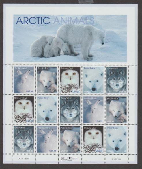 U.S. Scott #3288-3292 Arctic Animals Stamp - Upper Middle Plate - Mint NH Sheet