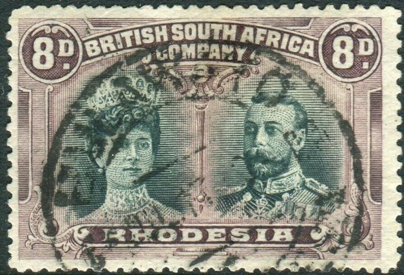 RHODESIA-1910-13 8d Greenish Black & Purple.  A fine used example Sg 148