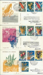 75640 - SAN MARINO - POSTAL HISTORY - SET of 3 FDC covers WINE Agricolture 1953