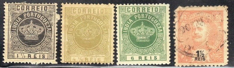 PORTUGESE INDIES  SC# 162-64+198 MIINT HINGED&USED 1882-83    SEE SCAN
