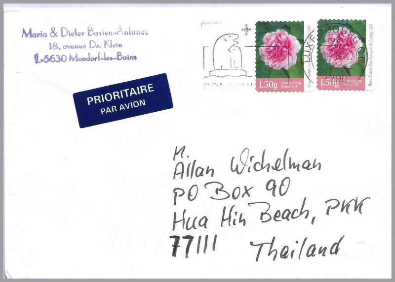 LUXEMBOURG 2017 - Rose Varieties - GD Adolphe rose - pair on cover - Sc 1474a