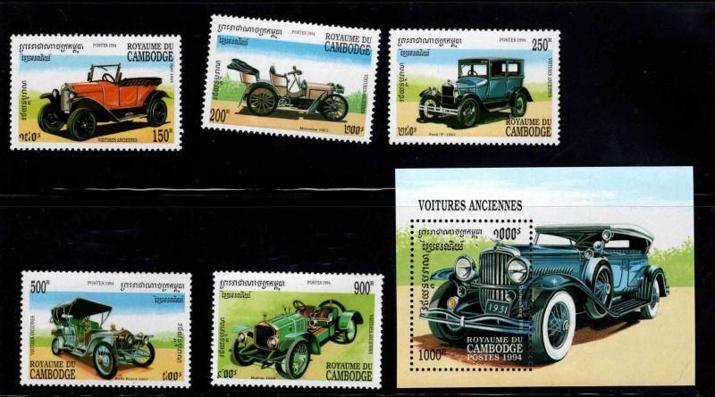 Cambodia Scott 1340-1345 MNH** Classic Automobile set & minisheet