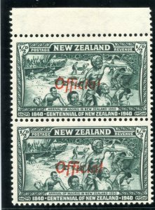 New Zealand 1940 Official ½d blue-green pair MNH. SG O141, O141a.