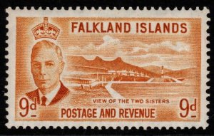 FALKLAND ISLANDS SG179 1952 9d ORANGE-YELLOW MTD MINT