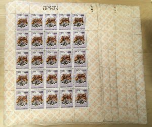 SPECIAL LOT Bhutan 129b - Tiger - 10 Sheets of 25 - Surcharged - MNH