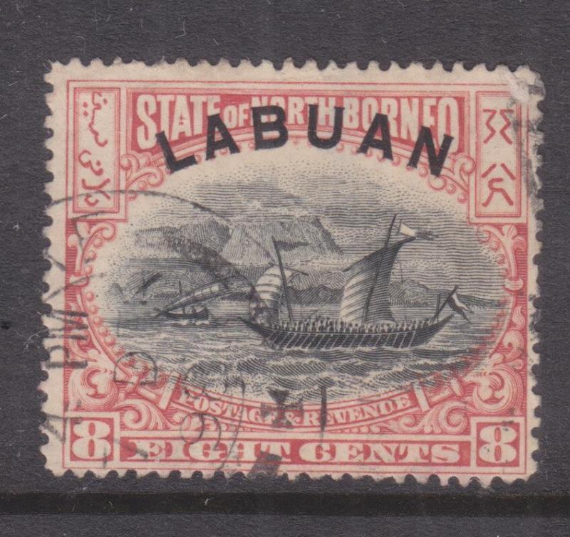 LABUAN, 1897 Dhow 8c. Rose Red & Black, perf. 14 1/2-15, used, cds. cancel.