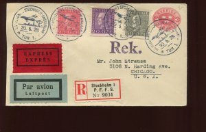 4 5/30/1929 Stockholm Sweden 1st Night Flight Express Airmail Covers To Chicago