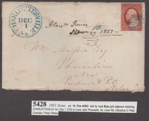 *US 19th Century Cover Scott #10a, Blue Grid Cancel, Nice Strikes, Dec 1