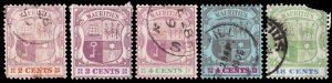 Mauritius Scott 93-94, 97, 100, 109 (1895-1904) Used F-G, CV $6.45 C