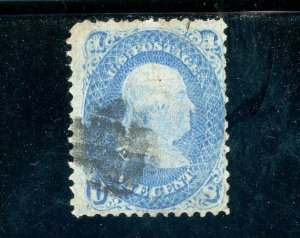 USAstamps Used FVF US Serie of 1867 Franklin Sctt 92 + Grill Very Thin Paper Var