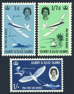 Gilbert & Ellice 79-81, MNH. Mi 77-79. Air service, 1964. Planes,Bird, Sailboat.