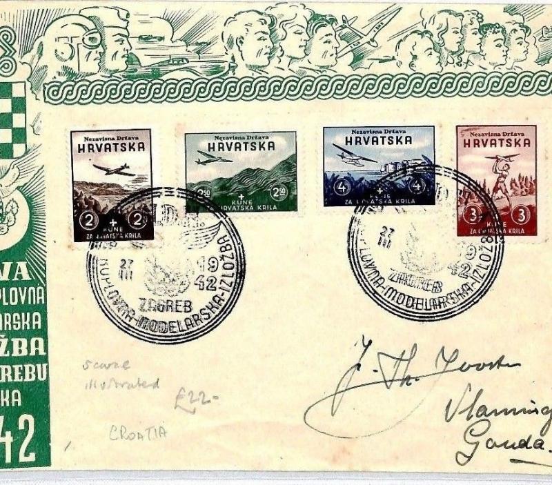 CQ161 CROATIA AIR EXHIBITION Set FDC 1942 ILLUSTRATED FDC Zagreb First Day Cover