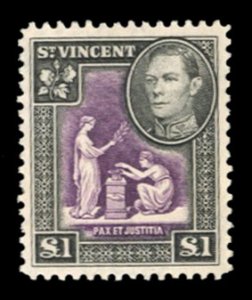 St. Vincent #151 Cat$22.50+ (for hinged), 1938 £1 black and violet, never hinged