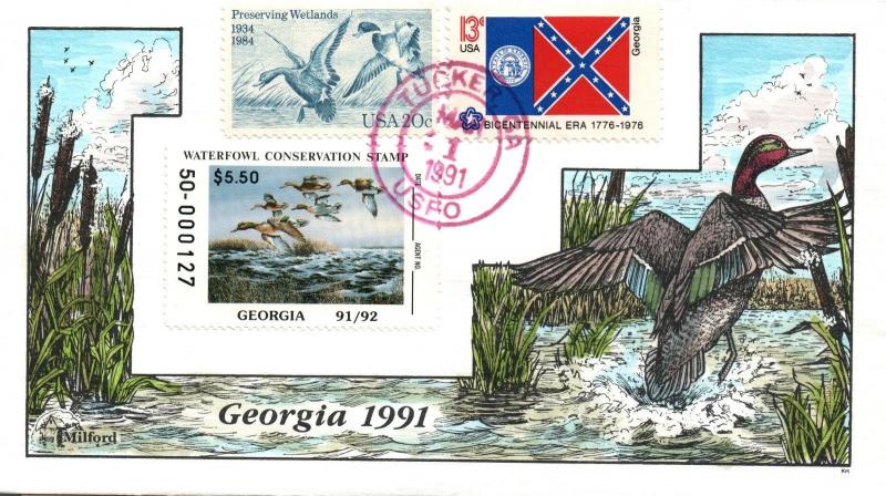 1991 Tucker Georgia USA Duck Stamp Milford Hand Painted First Day Cover