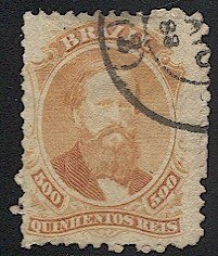 BRAZIL  1868 Sc 60 Used 500r Fine, Emperor Don Pedro, CV $35