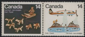Canada 1978 MNH Sc 772a Pair 14c Dog sled, Airplane