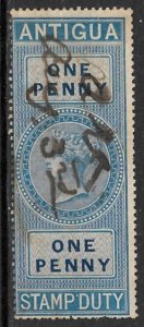 ANTIGUA 1876 QV 1d Stamp Duty Revenue Wmk CA Bft.12B USED