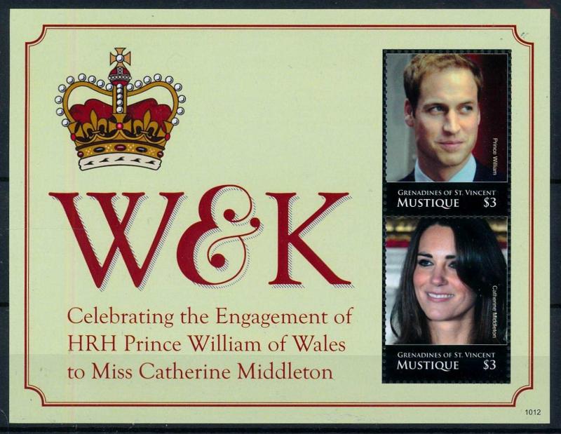 [76502] Mustique Gren St Vincent 2011 Royal Engagement Prince William Sheet MNH