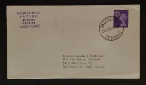 1971 Liverpool England to Retired Colonel US Air Force Paquebot Penang Cancel
