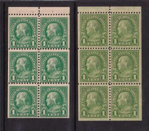 1923 1927 Franklin 1c green Sc 552a 632a panes MNH with OG (KL