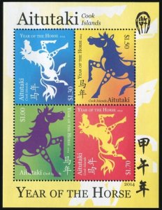 Aitutaki 620 ad sheet, MNH. New Year 2014, Year of the Horse.