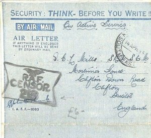 GB WW2 MILITARY South East Asia RAF CENSOR Air Letter Cover GB 1945 AK43 