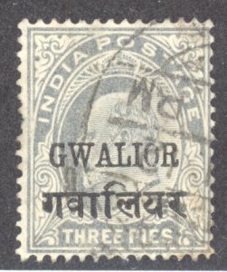 India- Convention States, Gwallior, Scott #35A, Used