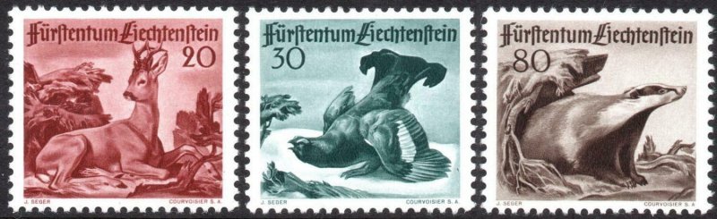 LIECHTENSTEIN-1950 Animals Set Sg 283-285 MOUNTED MINT V40537