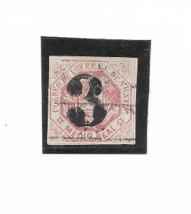 VENEZUELA 1873 NATIONAL COAT RED INVERTED OVERPRINT USED  SCOTT 37B Michel 20 IK