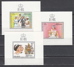 Liberia, Scott cat. 788-790. Queen Elizabeth`s Anniversary issue as s/sheets. ^