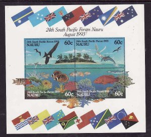 Nauru-Sc#405b-Unused NH sheet-South Pacific Forum-Birds-Fish-Dolphins-1993-