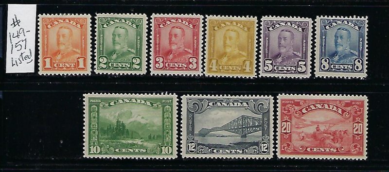 CANADA SCOTT #149-157 1928 -29 GEORGE V SHORT SET-  MINT HINGED