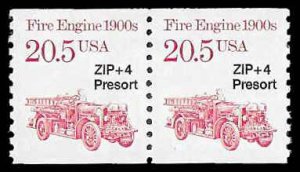 PCBstamps  US #2264 Coil Pair 20.5c Fire Engine, Zip+4 Presort, MNH, (12)