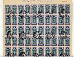 SPAIN; 1940 early Zaragoza Catherdral AIR issue used 10c. FULL CTO SHEET