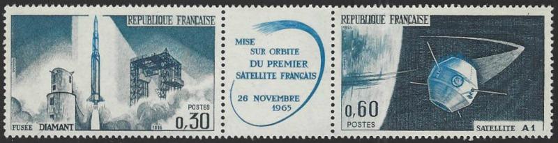 France #1138a MNH Strip of 2 + Label (Folded)