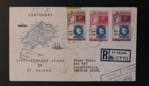 1956 Registered St Helena Cover to Leopoldville Belgian Congo Rerouted Canada