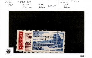 Saar -Germany, Postage Stamp, #257-259 Mint Hinged, 1955 (AG)