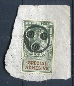 INDIA; Early 1900s GV Portrait type Revenue issues fine used 4a. PIECE