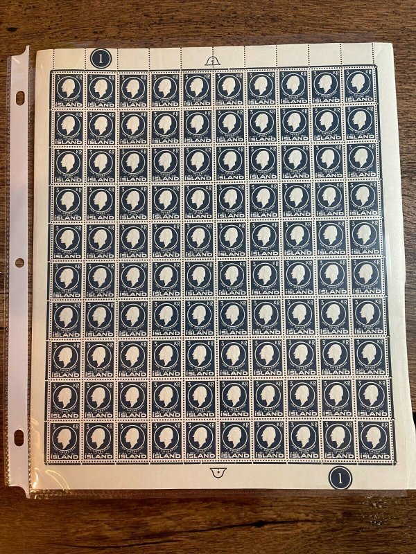 Iceland, Scott 336, MNH Complete pane of 100