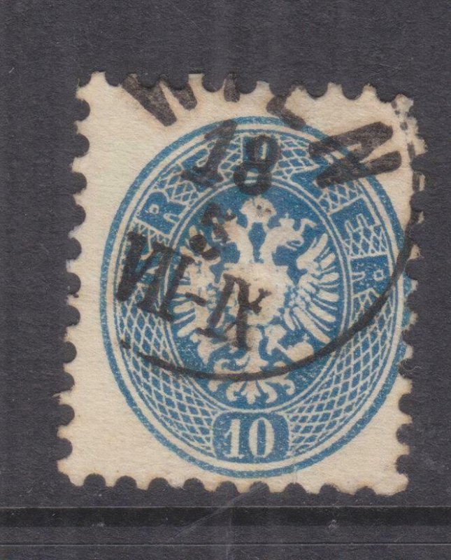 AUSTRIA, 1863 Embossed, Arms, perf. 9 1/2. 10k. Blue, used.