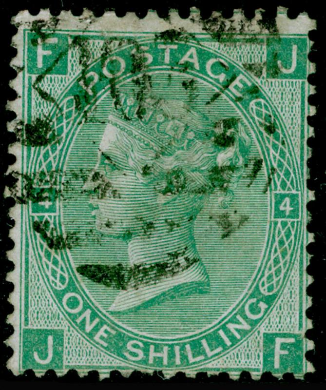 SG117, 1s green plate 4, FINE USED. Cat £65. JF 