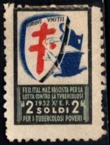 1932 Italy Charity Poster Stamp 2 Soldi Italian Fascist Federation Tuberculosis